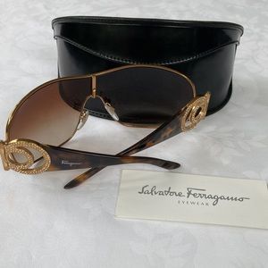 Salvatore Ferragamo Sunglasses 1151 Gold Shield with Swarovski Crystals